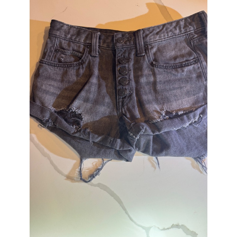 Free People We The Free Black Distressed Denim Button Fly‎ Shorts 24